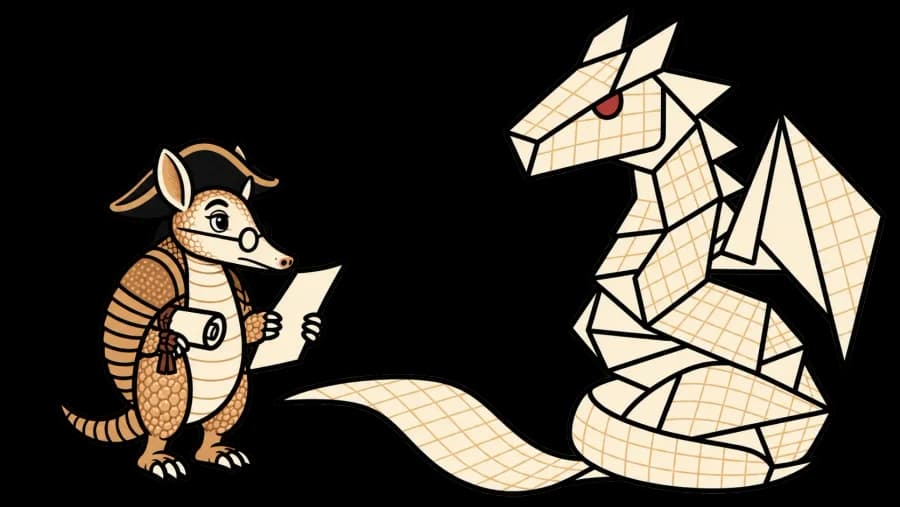 Revere reading the Royal Estimate, a paper dragon made of spreadsheet printout