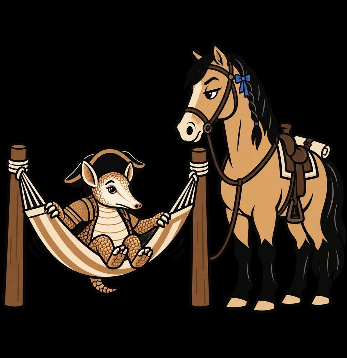 Revere in a hammock, Bluebonnet at the post